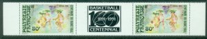 French Polynesia 1991 Basketball centenary + label pair MUH