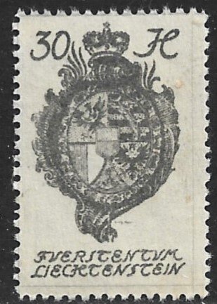 LIECHTENSTEIN 1920 30h COAT OF ARMS Pictorial Sc 37 MNH