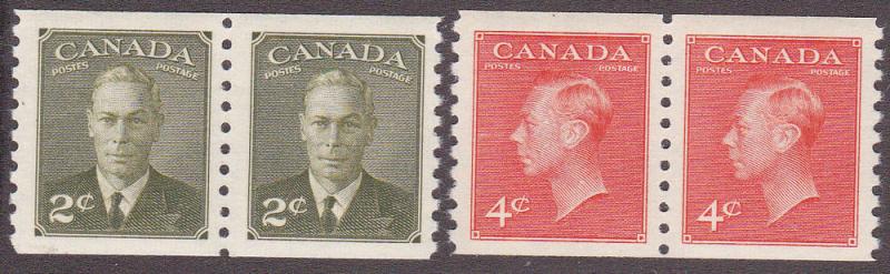 Canada # 309-310, King George VI, Coil Pairs, NH, Half Cat.