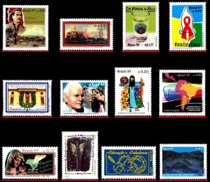 BRAZIL 1997 - LOT WITH 12 STAMPS OF THE YEAR, SCOTT VALUE $10.90, ALL MNH