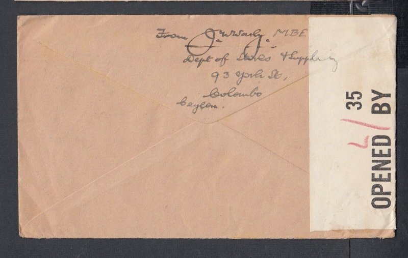 CEYLON 1940s WWII CENSORED COVER COLOMBO TO PIETERMARITZBURG NATAL SOUTH AFRICA