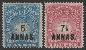 BRITISH EAST AFRICA 1894 Light & Liberty Surcharge set 5a/8a & 7½a on 1R.