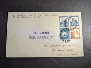 1929 Palestine Airmail First Flight Cover FFC Gaza to Karachi India