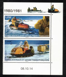 FRENCH ANTARCTIC 2015 Snowmobiles; Scott 523, Yvert 737-38; MNH