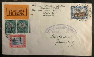 1931 Kimberley South West Africa Special First Flight Cover FFC To Johannesburg