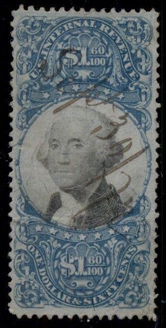 US #R121 $1.60 blue & black, used, VF, Miller certificate, Scott $750.00