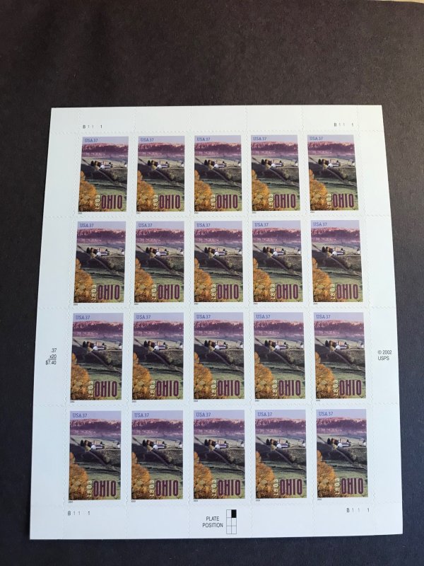 Ohio Statehood 200th Anniversary Block MNH (20) 37c Scott #3773 Fall Farmland