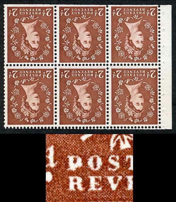 SB78ac 2d Light Red-Brown Wmk Edward Inv Booklet Pane D for P Flaw U/M