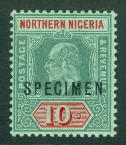 SG 39 Northern Nigeria 1910-11. 10/- green & red/green, overprinted specimen...