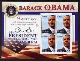 ST. KITTS - 2009 - Obama Inauguration - Perf 4v Sheet - Mint Never Hinged