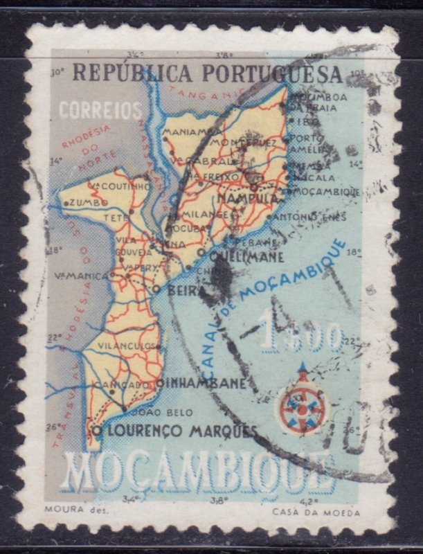 Mozambique, 1954, Map of Mozambique, sc#388, used