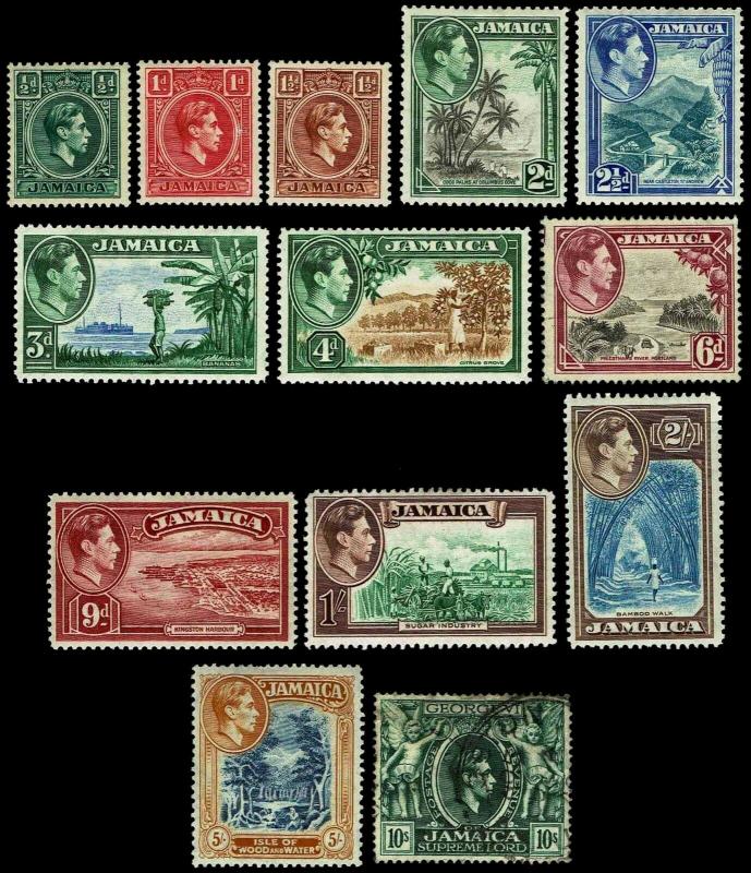 1938-51 Jamaica #116-28 KG VI Wmk 4 - Most OGXLH - VF - CV$61.40 (ESP#3531)