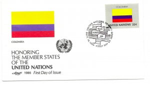 United Nations #492 Flag Series 1986, Columbia, Artmaster FDC