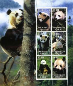 Djibouti 2004 GIANT PANDAS Sheet (6) Perforated Mint (NH)