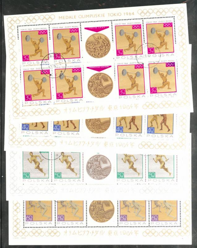 Poland Scott 1355-1362 Used CTO 1964 Tokyo Olympic sheet set