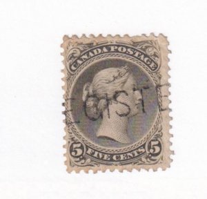 CANADA # 26 VF-5cts LARGE QUEEN WITH REGISTERED CANCEL