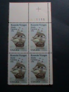 ​UNITED STATES -1984 SC#2093-ROANOKE VOYAGES: -MNH PLATE BLOCK OF 4  VERY FINE