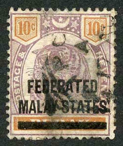 Malay States SG10 Malay States on 10c Perak (tiny thin at left)