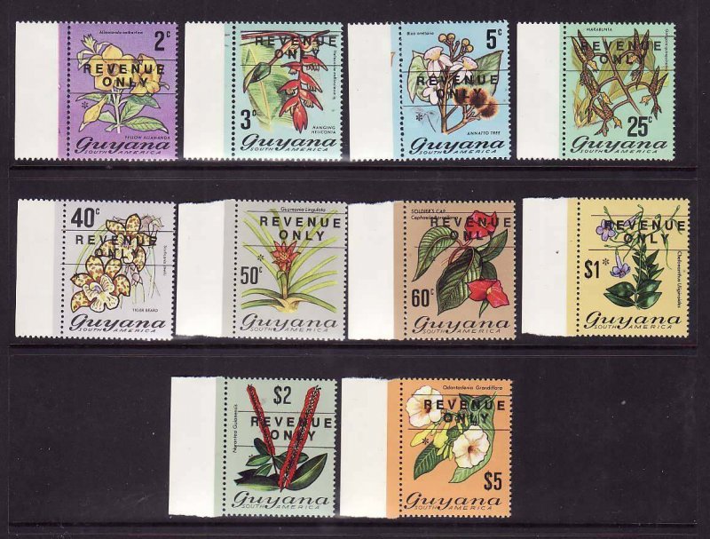 Guyana-Sc#134-6,141-7-unused NH -Flowers-overprinted Revenue Only set -