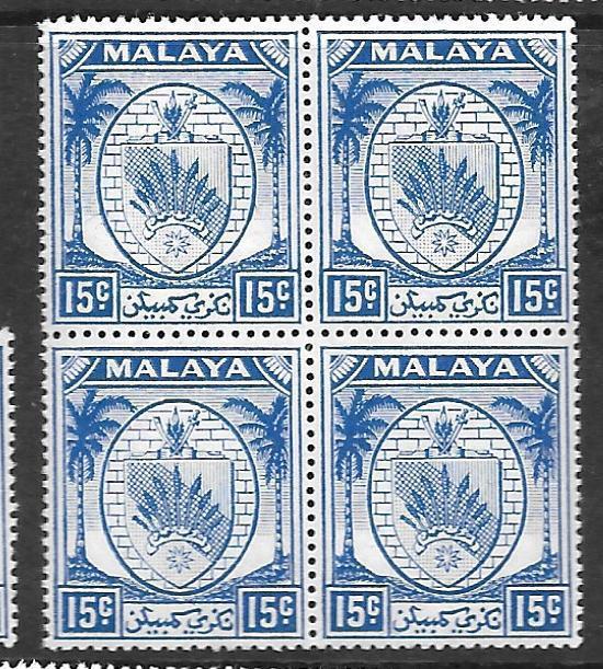 MALAYA NEGRI SEMBILAN (P0401B) ARMS  15C  SG52    BL OF 4     MNH