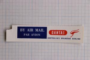 Via Airmail Etiquette Label seal ad Qantas overseas airline Kangaroo logo Mint