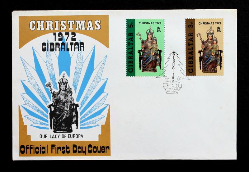 Gibraltar Stamp Sc#  290-291 FDC October 4, 1972 Christmas Lady of Europa FDC