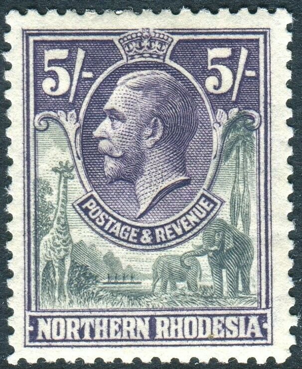 NORTHERN RHODESIA-1925-9 5/- Slate-Grey & Violet.  A mounted mint example Sg 14