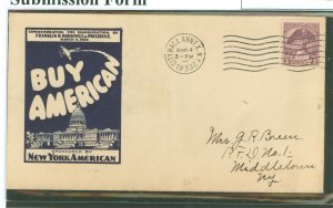 US 708 1933 Franklin D. Roosevelt's cover canceled on the date of his first inauguration with a New York American (newsp...