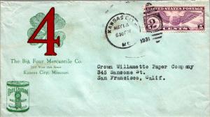 United States Missouri Kansas City 1931 numeral duplex  5c Winged Globe Airma...