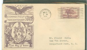US 772 1935 3c Connecticut Tercentenary (Charter Oak) on an addressed (typed) FDC with a Dyer cachet (small tear on left edge)