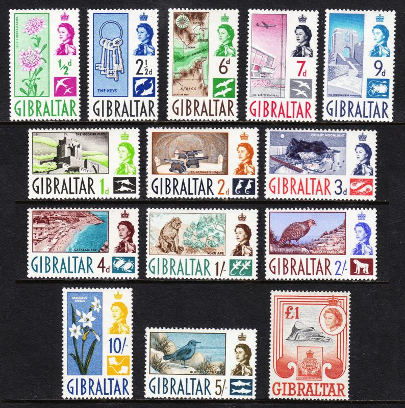 GIBRALTAR — SCOTT 147-160 (SG 160-173) — 1960 QEII SET — MLH — SCV $67.60