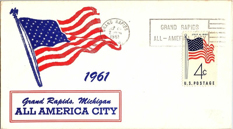 US COVER SLOGAN CANCEL GRAND RAPIDS ALL AMERICAN CITY 1961 FLAG CACHET