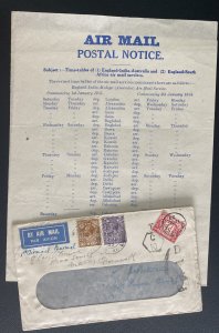 1933 Rangoon India First Flight Airmail Cover To Cornwall England W Postal Notic