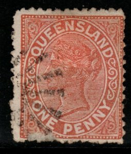 QUEENSLAND SG179var 1887 1d VERMILION-RED p12 LA JOINED USED