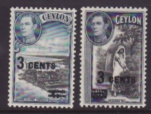 Ceylon-Sc#290-1- id9-two unused og NH KGVI 3c surcharged-1940-1-