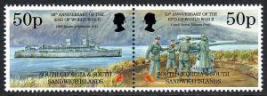 South Georgia 198-199a pair, MNH. End of WWII, 50th anniv. Ship, 4-inch gun,1995