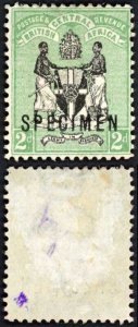 Nyasaland SG33 2d wmk CA opt SPECIMEN (part gum)