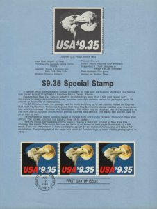 1983 Eagle & Moon Sc 1909a Souvenir Page SP552a pane of 3 CV $125