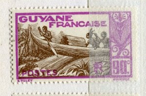 FRENCH COLONIES; GUYANE 1929 early Canoe issue Mint hinged 90c. value