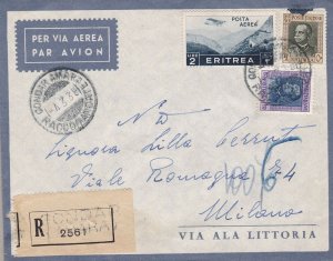 1938 ERITREA, PA no. 23 + 199 +201 by letter to Milan