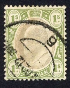 Transvaal 1902 SG.251 1s black and sage-green wmk Crown CA used cat 28 pounds