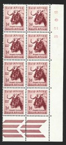 1954 South Africa Animal 1d Scott #201 LR Sheet Corner BLOCK F/VF-NH-