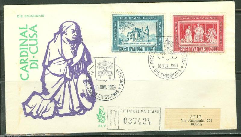 VATICAN CITY SC#395/96 CARDINAL CUSANI REG VENETIA   FIRST DAY COVER AS SHOWN