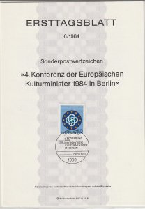 1984 Germany (Berlin) - FD Card (ETB) Sc 9N493 - European Ministers of Culture