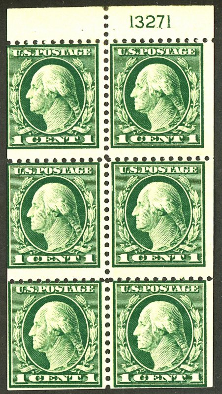 U.S. #498 MINT PL# BOOKLET PANE OF 6 OG HR