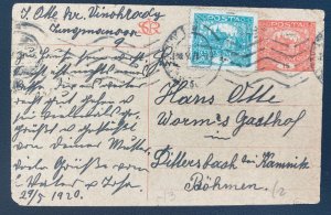 1920 Czechoslovakia Postal Stationery Postcard Cover To Kamnitz