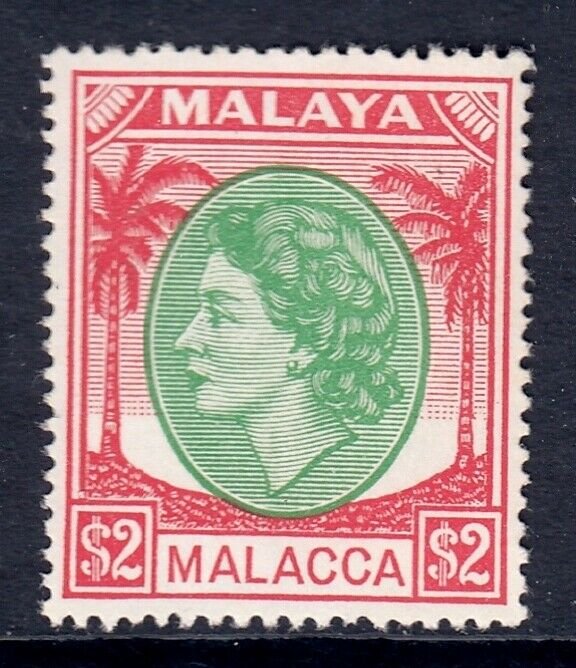 MALAYA (MALACCA) — SCOTT 43 (SG 37) — 1954-55 $2 QEII ISSUE — MH — SCV $29