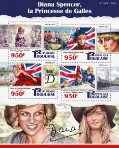 Togo 2015 MNH Royalty Stamps Diana Spencer Princess of Wales 4v M/S