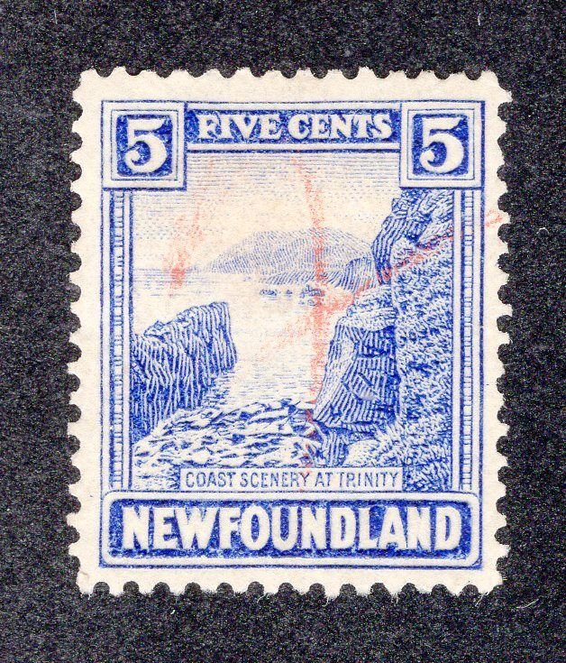 Newfoundland 1923 5c ultramarine Coast, Scott 135 used, value = $2.25