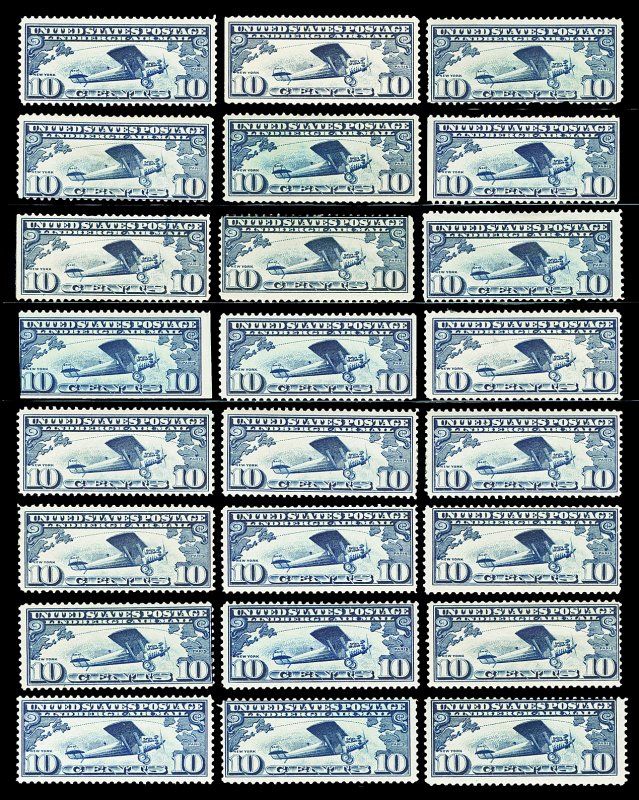 Scott C10 1927 10c Airmail WHOLESALE LOT of 24 All Mint OG Hinged Cat $168